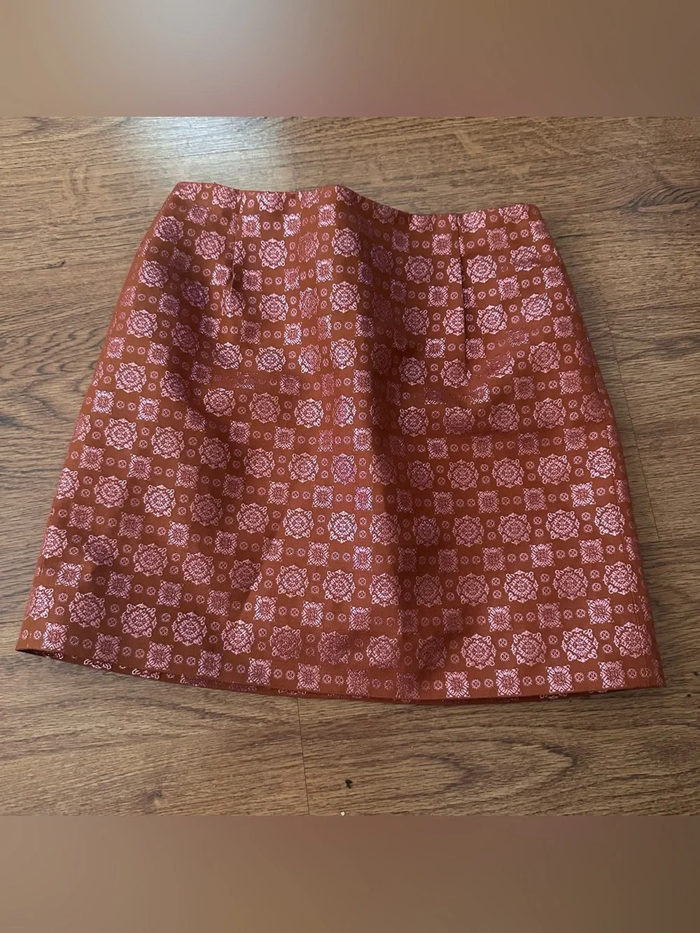 J. Crew Collection Rust Pink metallic Patterned A-Line mini lined Skirt size 2